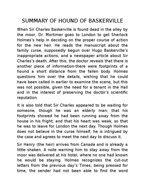 The Hound of the Baskervilles Summary .